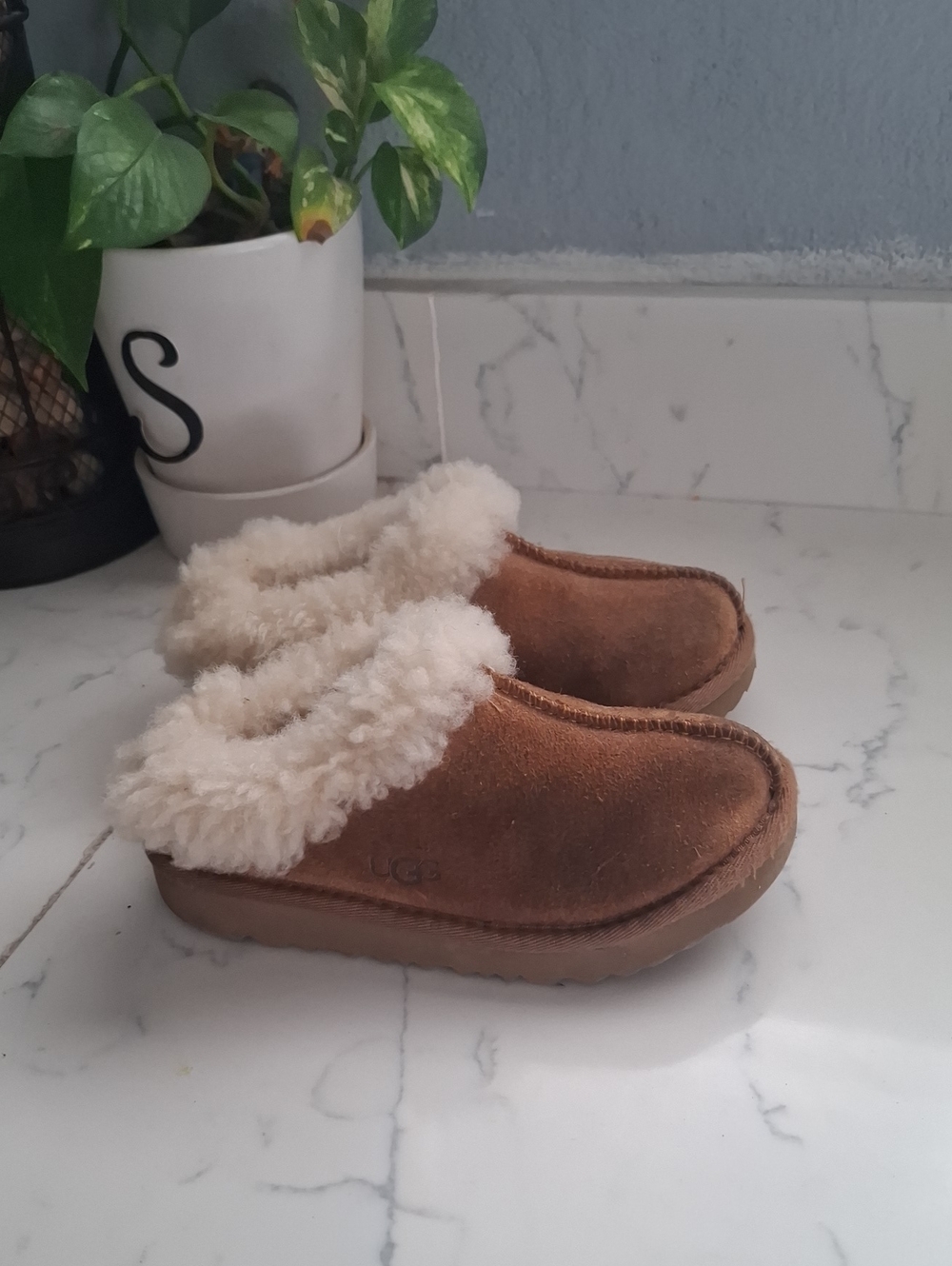 UGG Kids Tan Shearling Lined Slippers